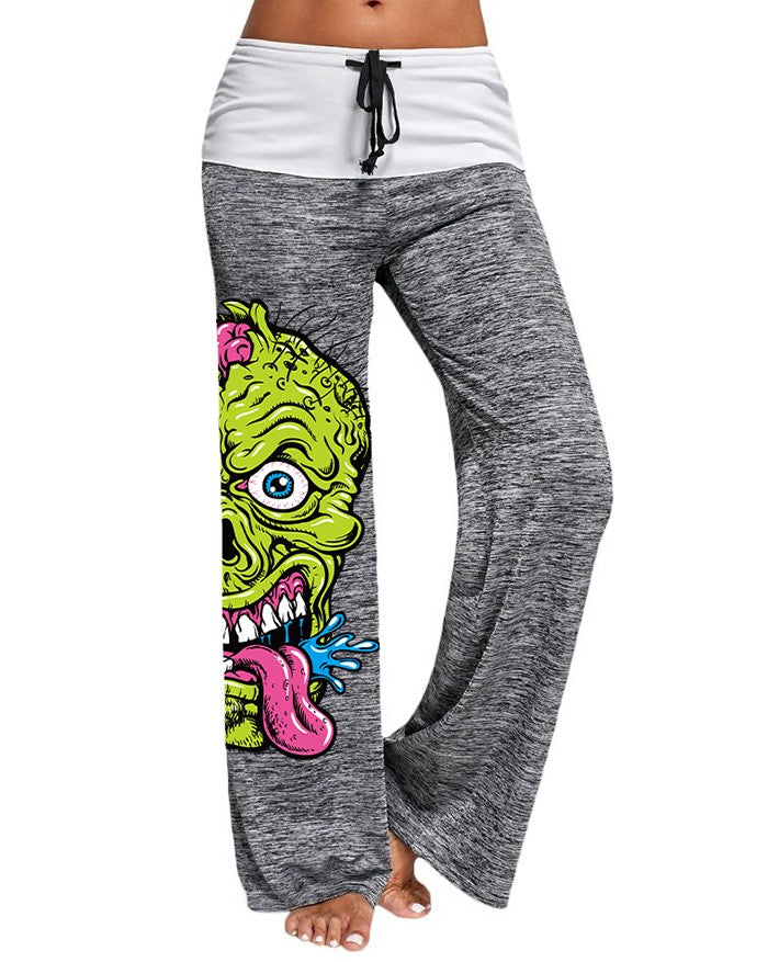 Stitching Skull Pattern Printed Active Yoga Pants