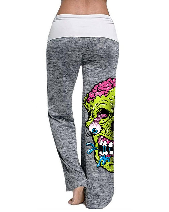 Stitching Skull Pattern Printed Active Yoga Pants