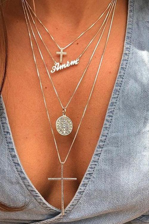 Letter Cross Layer Necklace