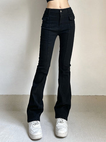 Washed Black Y2K Flare Jeans