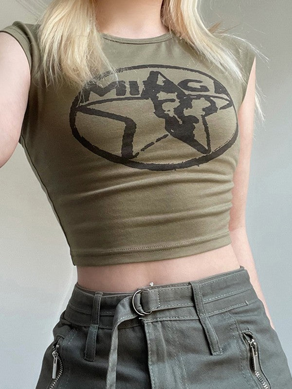 Vintage Star Logo Printed Crop Top