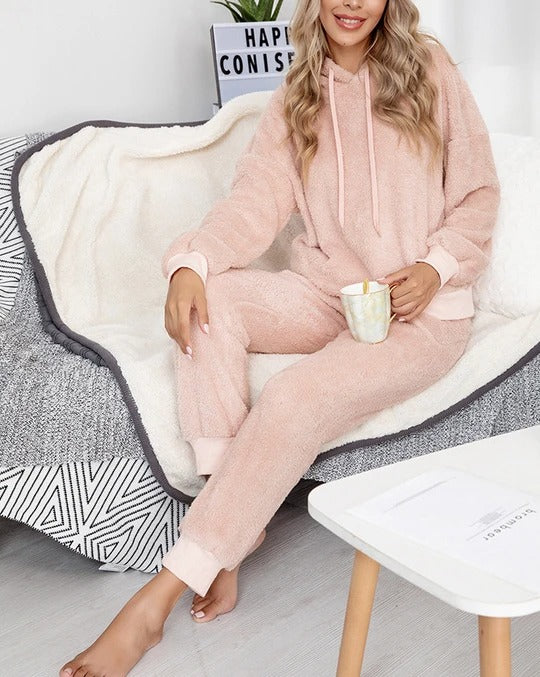 Solid Hooded Two-Piece Lounge Set