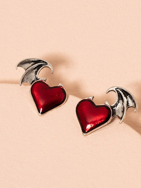 Devil Wing Heart Pendant Earrings