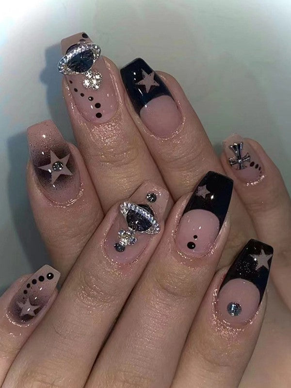 24pcs Rhinestone Cosmos Star Press On Nails