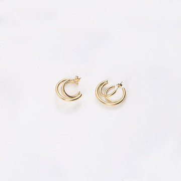 Gold Tone Triple Circle Double Hoop Earrings - Gold