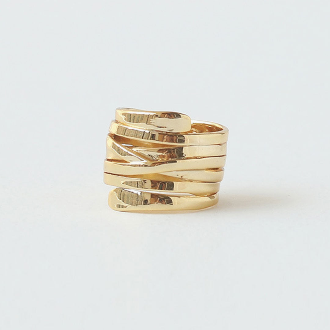 Gold Tone Twisted Layered Band Ring - Gold