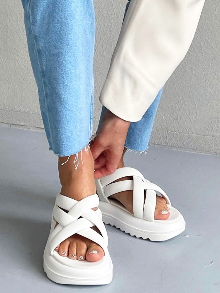 Cross Strap Buckle Platform Sandals