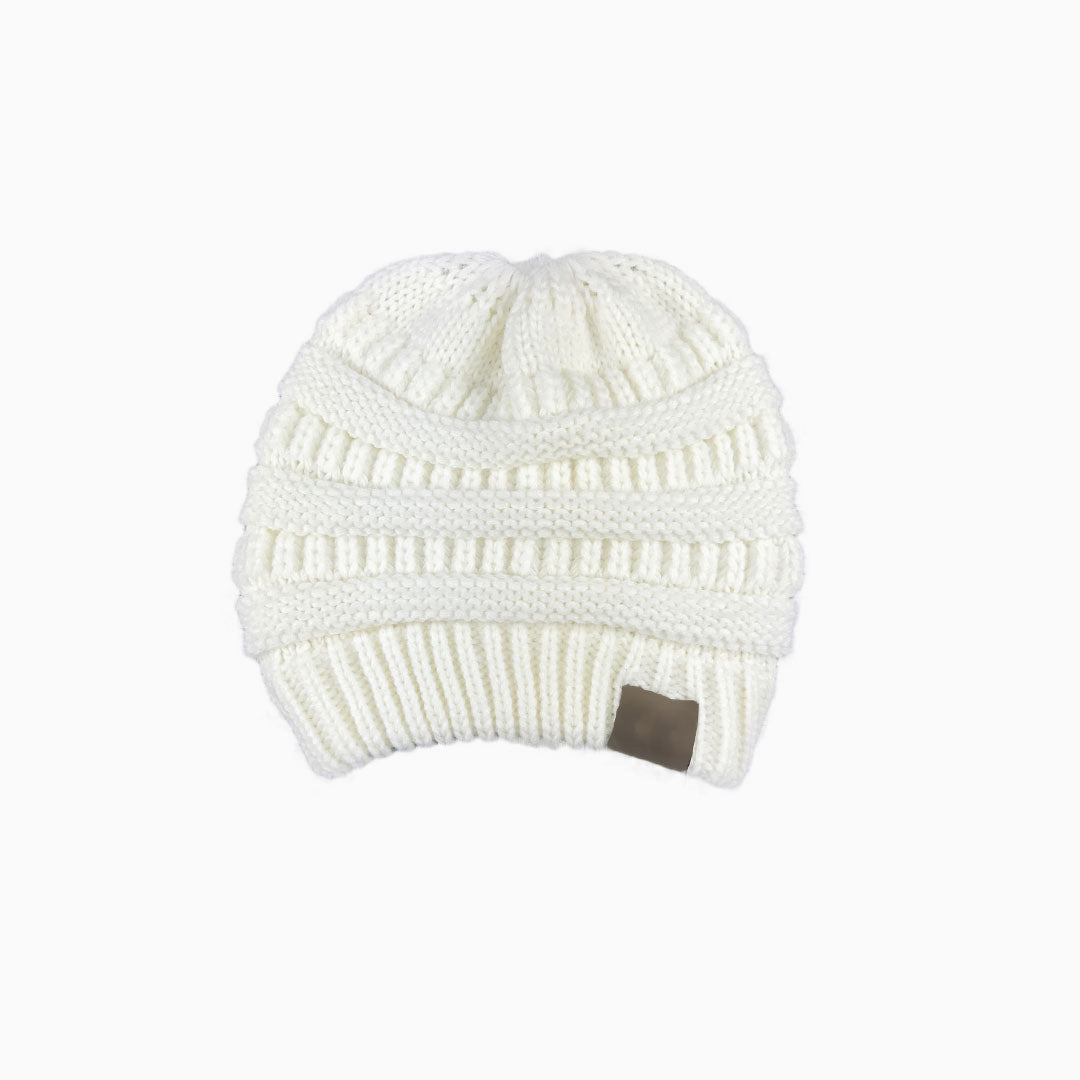 Warm Me Up Ponytail Winter Beanie Chunky Rib Knit Hat