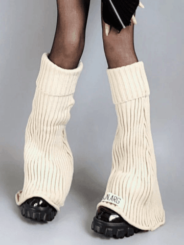 Logo Patch Ankle Flare Ribbed Knit Leg Warmer