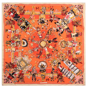 Luxuriant Printed Hand-Made Edge Square Silk Twill Scarf - Orange