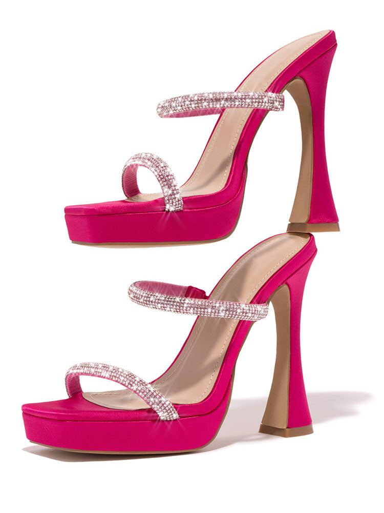 Rhinestone Square Toe Heels